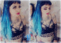 Blue Rave Ponytail Anime Cosplay, Birthday party, Galaxy, Cosmic, Cyber girl, Night princess, Unicorn, Fairy, Elf Style