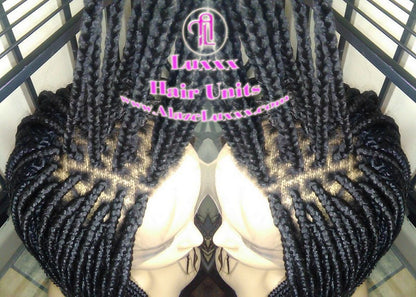 Short Black Lace Baby Hair Box Braid Wig Unit Large Medium! Glueless! Black Box Braid Wig 16in Straight Goddess Braids Lace Wig