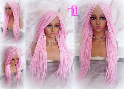 Light Pink Mermaid Princess Wig Box Braids Pastel  Synthetic hair Lace Part Wig Light Pink wig extensions stage hair wig Barbie