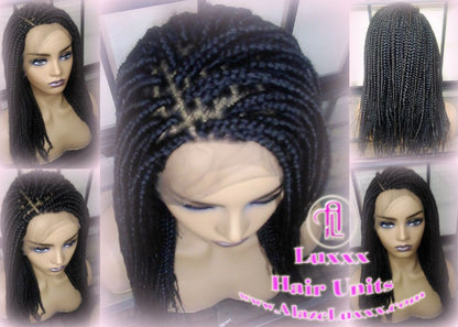 Short Black Lace Baby Hair Box Braid Wig Unit Large Medium! Glueless! Black Box Braid Wig 16in Straight Goddess Braids Lace Wig