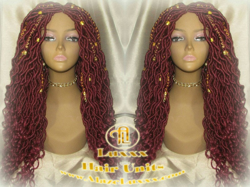 Rich Red Gold Goddess Faux Loc Braided Wig Gypsy Bohemian Boho Dread DE SE Dred Lock Crochet Braided Wig Costume Carnival Festival Hair wig