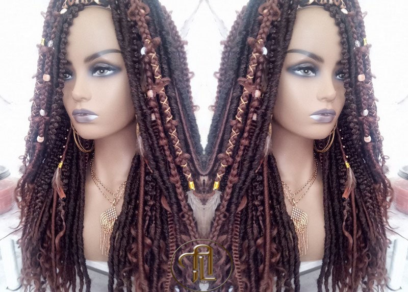 Headband Wig Brown 30 Black Dreads Mix Set Twist Soft Crochet Boho Dread Braid Set Bohemian extensions
