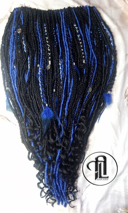Blue Black SE Synthetic Dreads Braids Locs Mix Gray Blue Crochet Full Set Single Ended Dreadlock Extensions Dreadlocks Fake Faux Locs Witchy