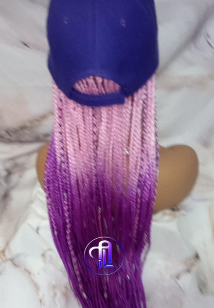 Ombre Box Braid Hat Wig | Pink Purple Lavender Braided Cap | Chemo Alopecia | Faux Braids Wig Hat | Festival Hair | Protective Style Hat Wig