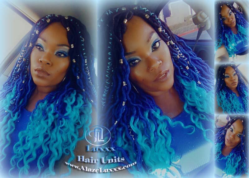 Goddess Faux Locs Blue Ombre curly long wig synthetic dreads crochet braids Mermaid Hair Blue Braid Wig Hair