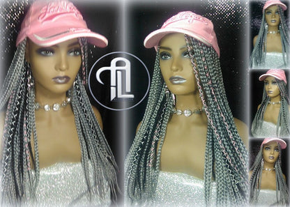 Silver Grey Black Box Braid Hat Wig  Gym Hat Baseball Cap Braided Hat Wig Women Hair Summer Winter Hat Hair Cap Wig Hat Chemo Hat Alopecia