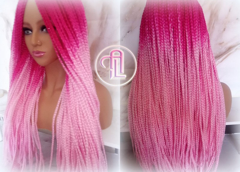 Light Pink Hot Cosmic Pink Mermaid Wig Box Braids braided Synthetic hair Lace Part Barbie Core Barbie Movie Barbie Hair wig Barbie Core