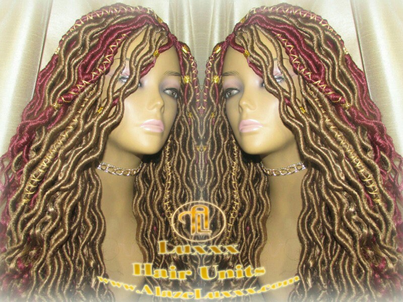 Marley Goddess Crochet Synthetic Dread Dred Loc Lock Wig Red Burgundy 530 Ombre Gold honey blonde 27 Box Braids Kinky Twist Hair Braided Wig