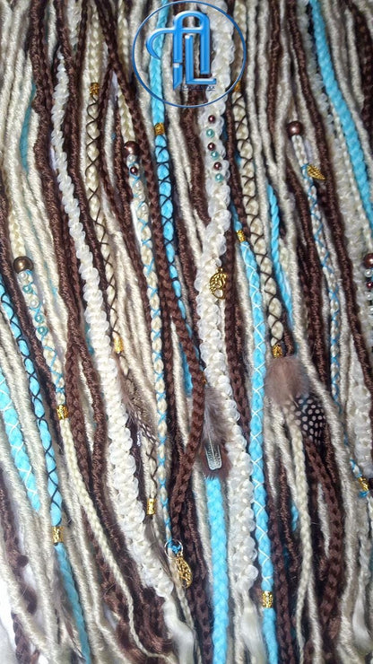 Blue Bohemian Brown Blonde Blue Set Soft boho dreadlocks textured braid wavy SE Full set Curls dreads Dragon Braid Festival Long Jungle Hair