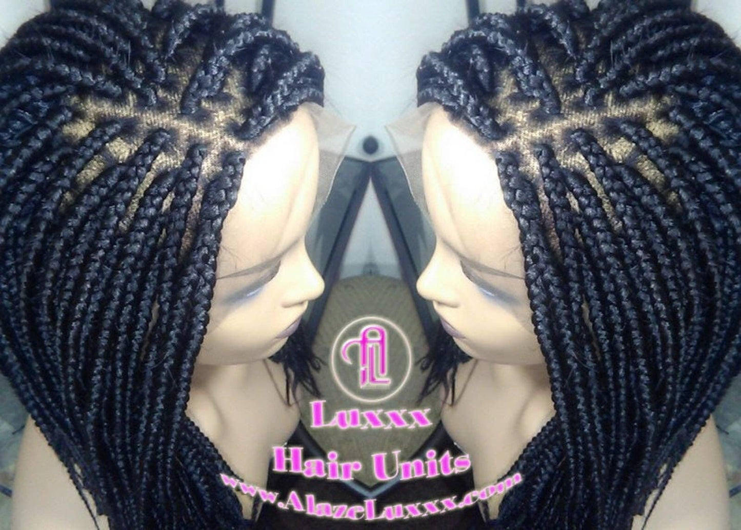 Short Black Lace Baby Hair Box Braid Wig Unit Large Medium! Glueless! Black Box Braid Wig 12-14in Straight Goddess Braids Lace Wig