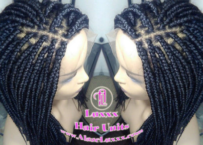Short Black Lace Baby Hair Box Braid Wig Unit Large Medium! Glueless! Black Box Braid Wig 12-14in Straight Goddess Braids Lace Wig