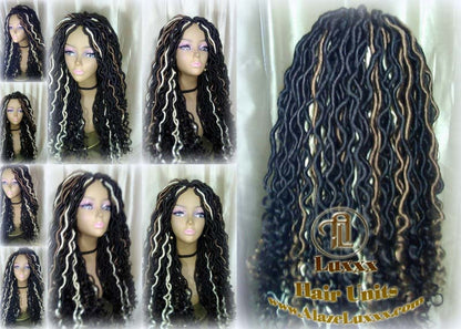 Gypsy Bohemian Boho Long Wavy Goddess Faux Locs Honey Platinum Blonde 613 27 Black Dread DE SE Dred Lock Braided Wigs Festival Hair Distress