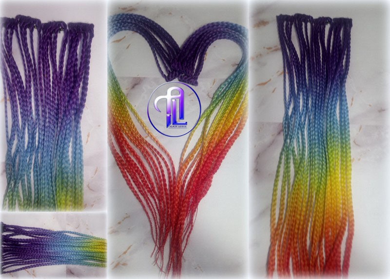 Rainbow Ombre Clip in Braid Long 24 in Boho Extensions Rainbow Ombre Pink Box braiding hair Rave Festival