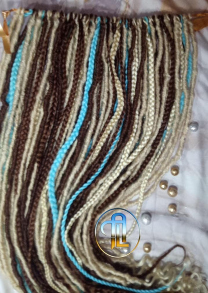 Brown Blonde Blue Set Soft boho Bohemian dreadlocks textured braids wavy dreads  SE Full set Curls dreads and Braids Dragon Braids Locs