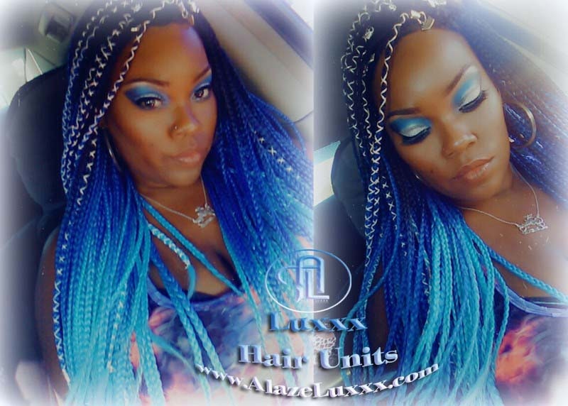 Ombre Blue Mermaid Hair Box Braids Wig  Blue Ombre Straight long wig Small Medium royal sky baby blue  Cosplay Wig Carnival Festival Hair