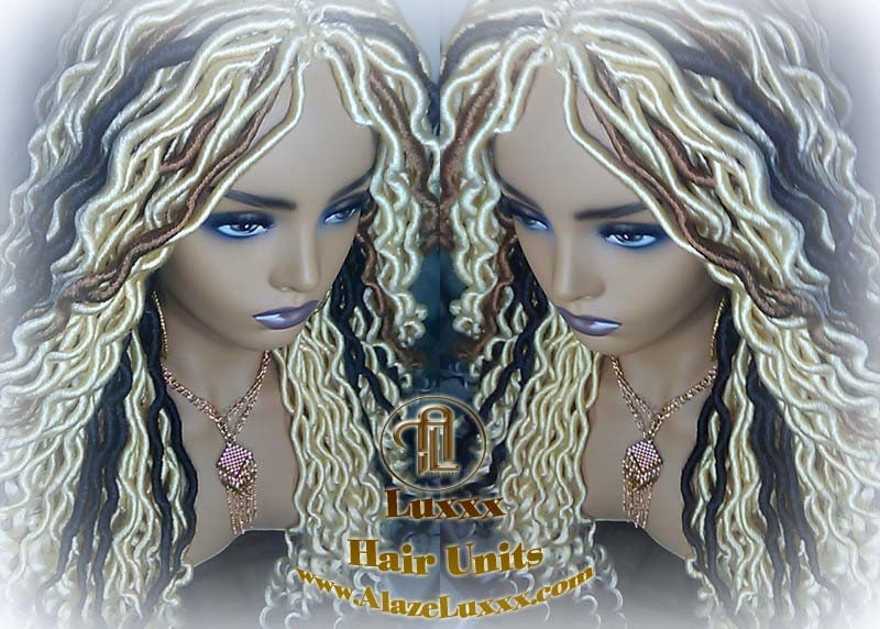 Platinum Blonde Gypsy Bohemian Boho Goddess Faux Dread Locs Wig Unit! Blonde #613 #27 Brown Wavy Dred Lock Wig Crochet Messy Hair Wig