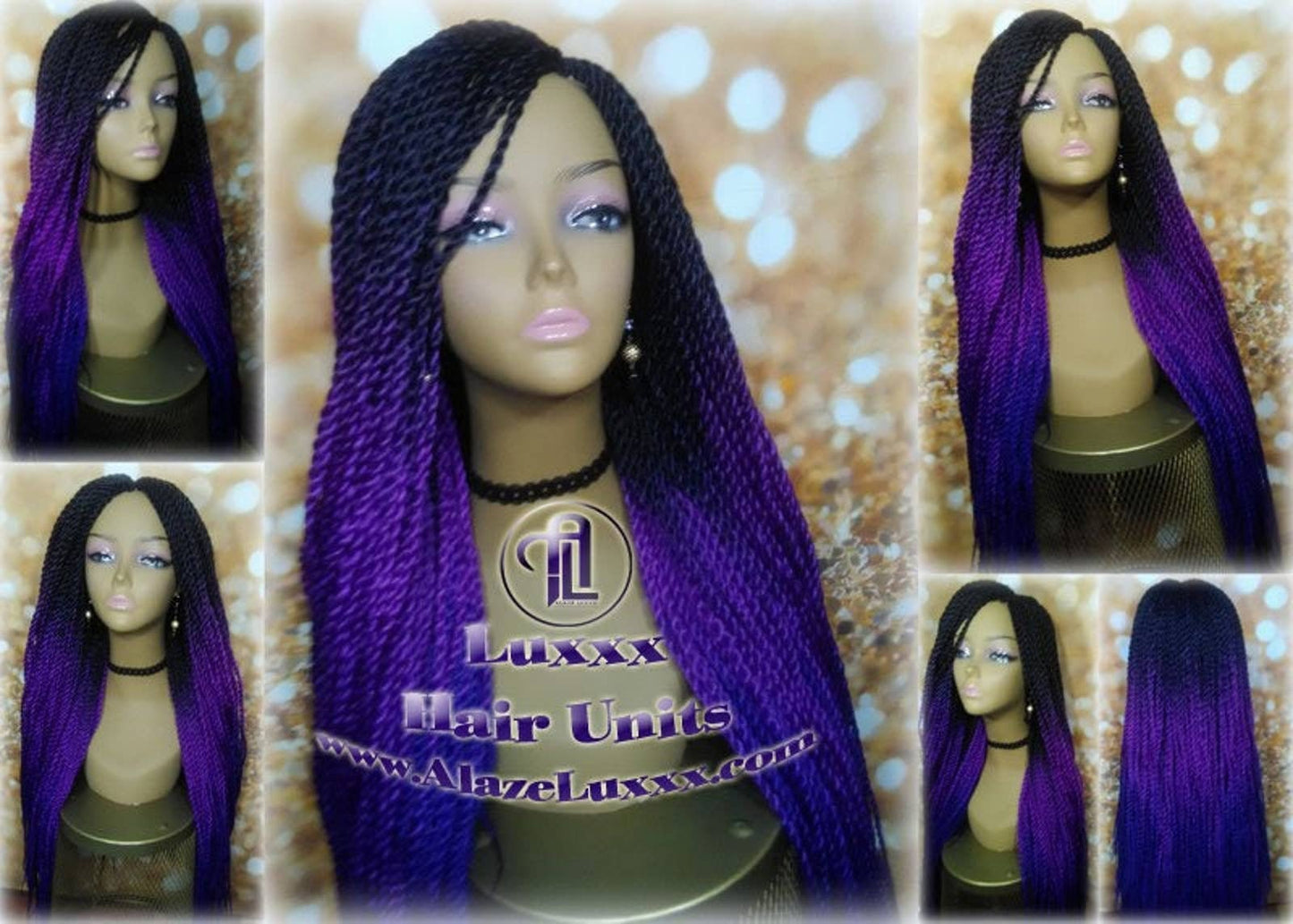 Ombre Black Purple Braid Wig Senegalese Twist 24 Inch Long Soft Crochet High Temperature Braids Synthetic Braiding Alopecia HairExtension