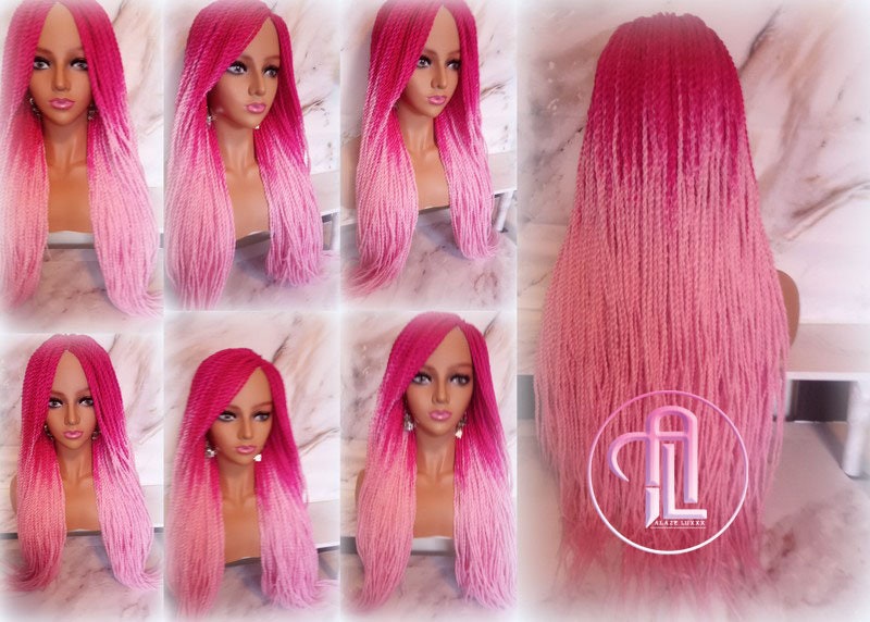 Pink Ombre Senegalese Twist Braid Wig Small Long Gradient Unicorn Mermaid Wig Sale Alopecia Braids Light Pink Hot Pink Ready to Ship