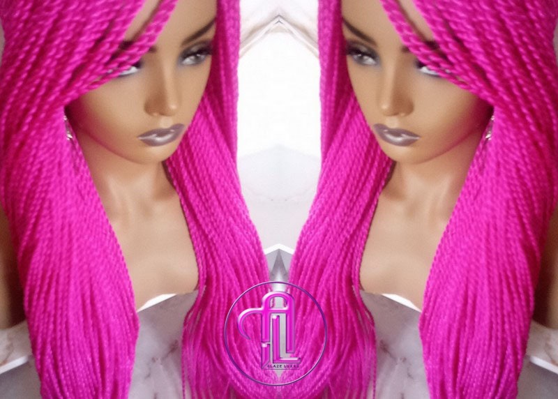 Hot Cosmic Pink Senegalese Twist Braid Wig Small Long Unicorn Mermaid Wig Sale Alopecia Braids Hot Pink Magenta Braids Twists