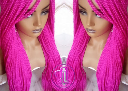 Hot Cosmic Pink Senegalese Twist Braid Wig Small Long Unicorn Mermaid Wig Sale Alopecia Braids Hot Pink Magenta Braids Twists