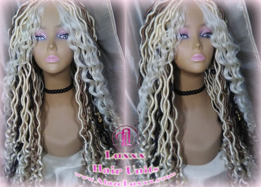 Goddess Faux Boho Platinum Blonde Braid Wig Gypsy Bohemian  Dread Locs Wig Honey Blonde Brown #613 #27 #4 Wavy  Dred  Lock Alopecia Cosplay