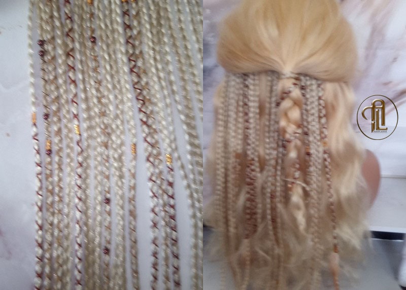 Blonde 613 White Blonde Platinum Clip in Braid Long 24 in Boho Extensions Box braiding hair Rave Festival Feathers Elements