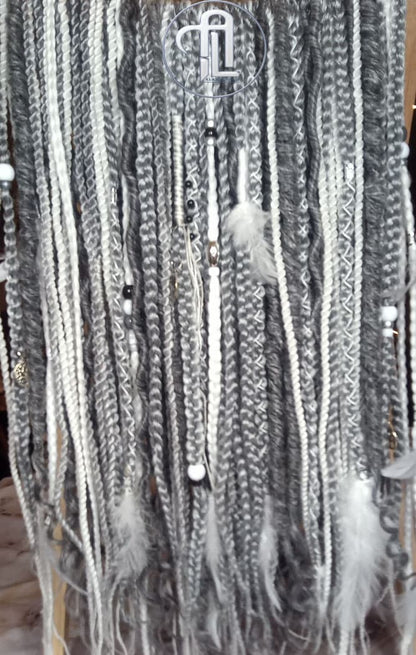 Silver White Grey Single Ended SE  Locs Braids Plaits Hair Extension Boho Festival Burning Man Braid Single Ended Textured Natural Realistic