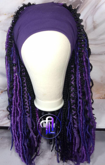 Wide Headband Wig Viking Ombre Goddess Boho Locs Black Purple Crochet Synthetic Dread Curly Ends Braided Hair Fall Twist Butterfly loc