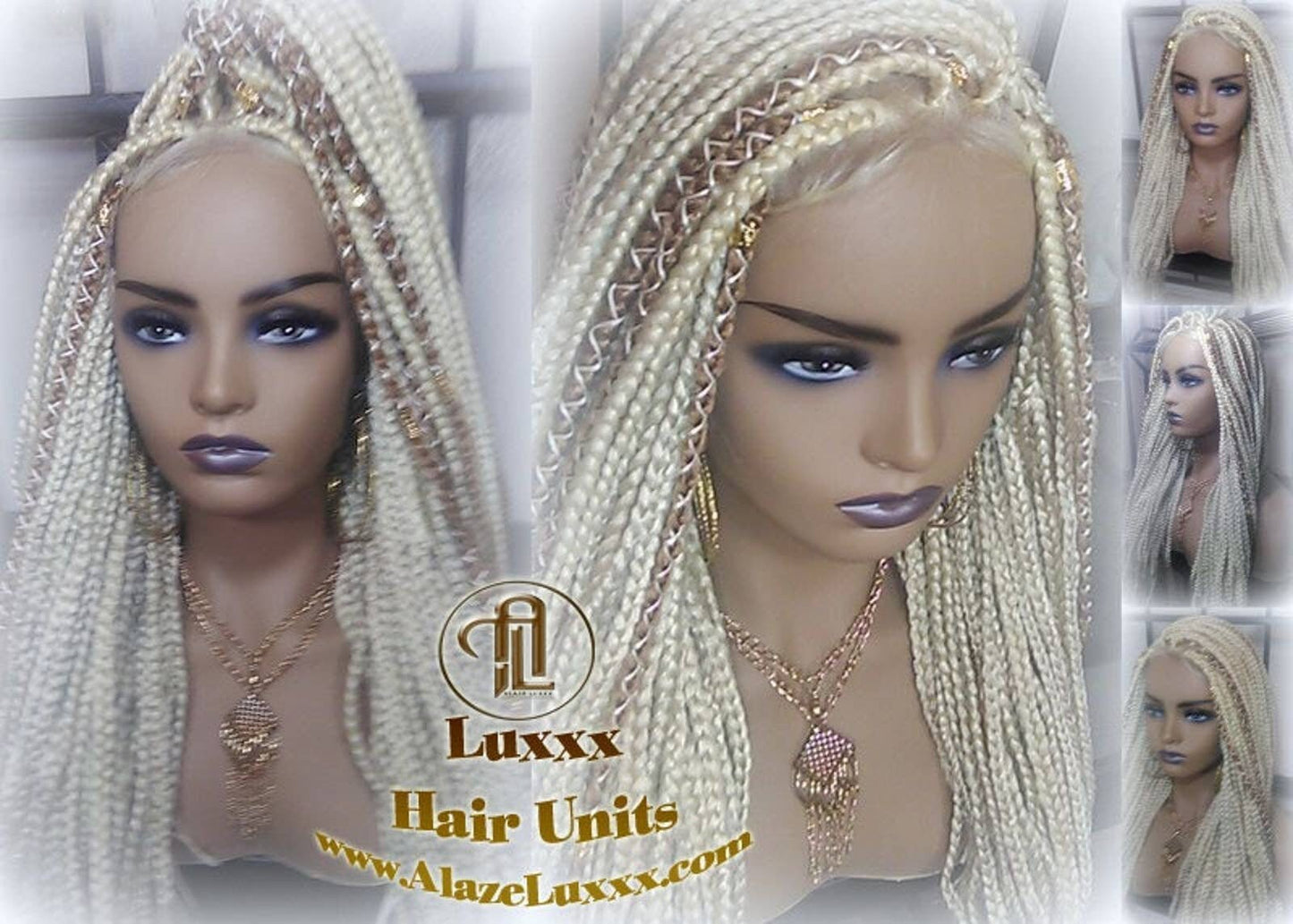 Blonde 613 27 Mix Box Braid Wig Ombre Balayage Honey Blonde Platinum Lace Baby Hair Unit Small Medium Straight Plaits! Braid Lace Wig