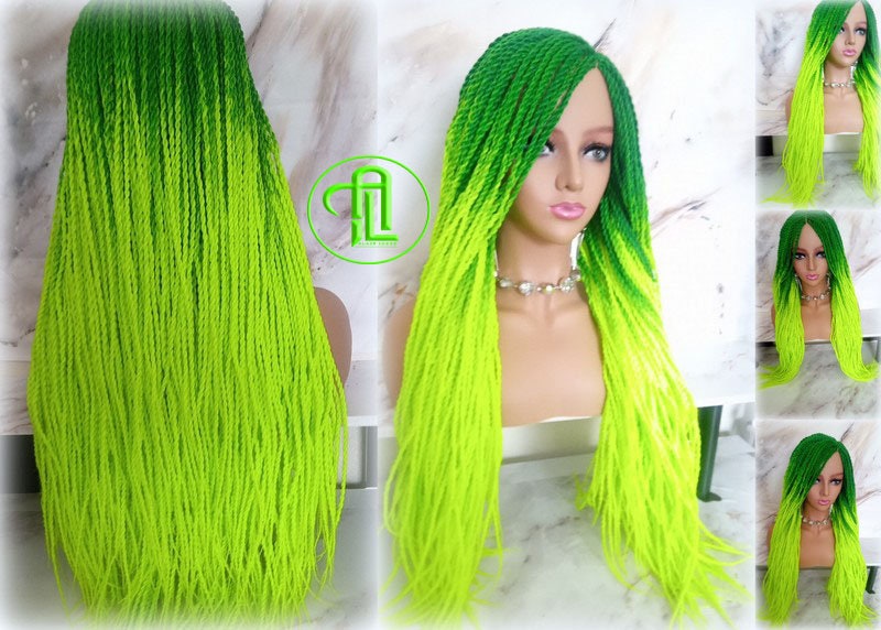 Green Florescent Gradient  Ombre Senegalese Twist Braid Wig Small Long Unicorn Glow in The Dark Braids Neon SAME DAY SHIPPING  Ready to Ship