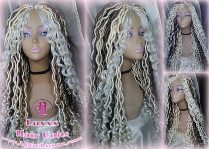 Goddess Faux Boho Platinum Blonde Braid Wig Gypsy Bohemian  Dread Locs Wig Honey Blonde Brown #613 #27 #4 Wavy  Dred  Lock Alopecia Cosplay