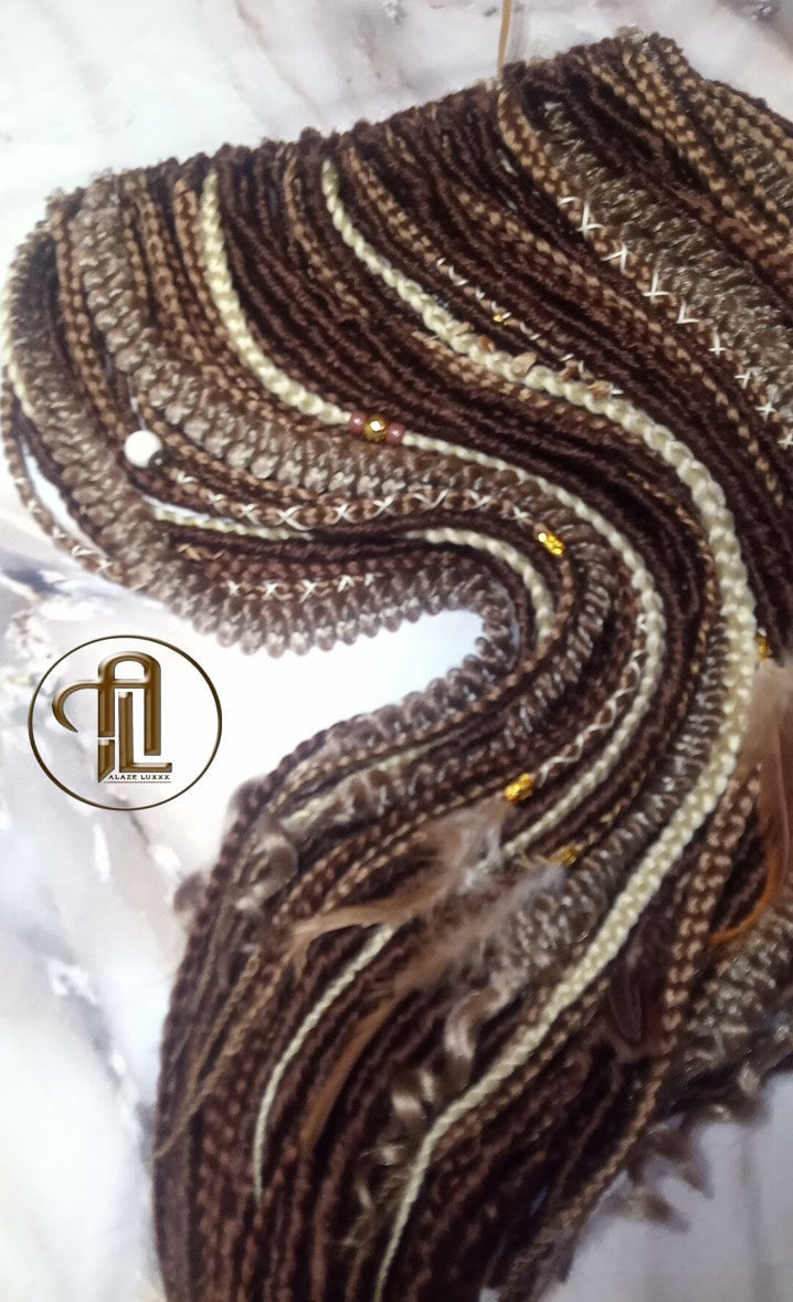 Brown Blonde Set Soft boho Bohemian dreadlocks textured braids wavy dreads  SE Full set Curls dreads and Braids Dragon Braids