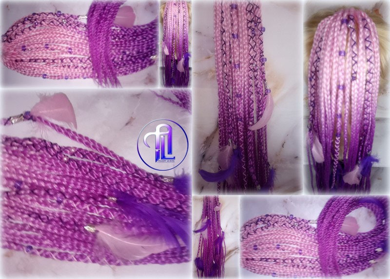 Ponytail Hair Fall Extensions Pink Ombre Purple Elements Accents Feathers synthetic box braids hair scrunchie clip in Clip on Braids