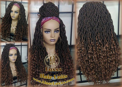 Bohemian Boho Gypsy Headband Wig Black Brown Goddess Faux Loc Wig Long Wavy Brown Tips Ends 30 Hair Dread DE SE Dred Lock Braided Wigs