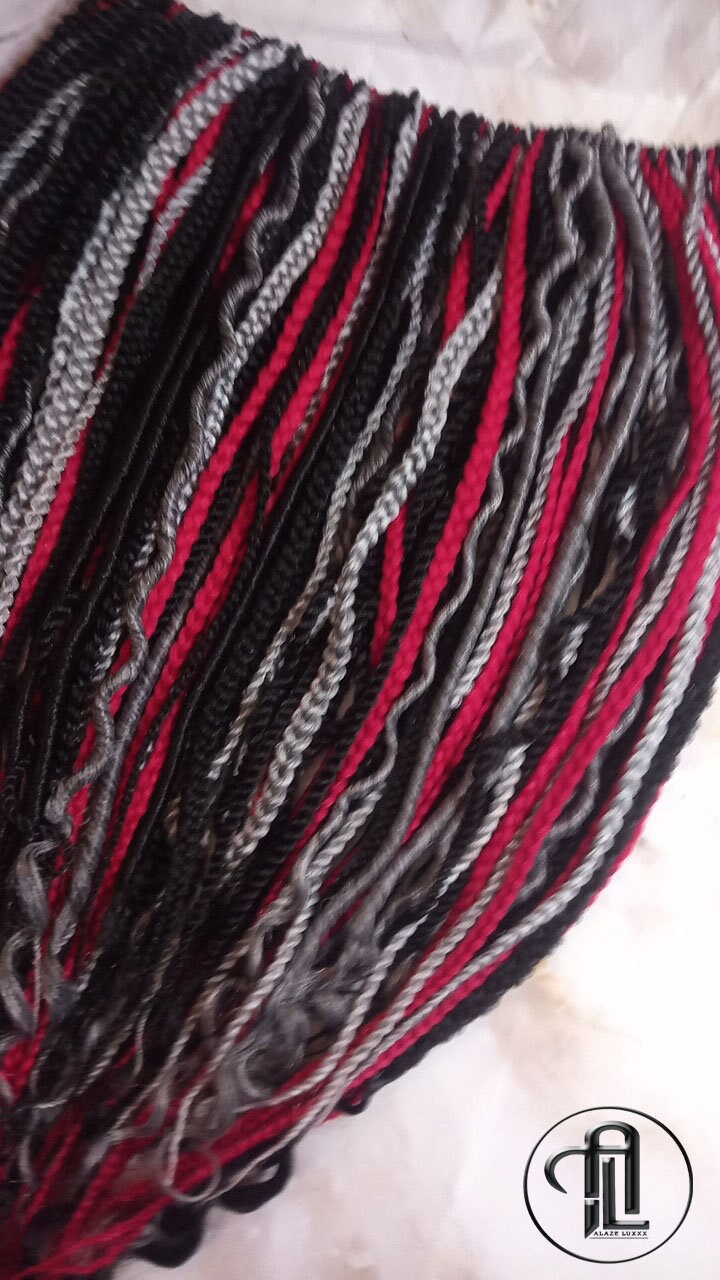 Viking Extensions Red Black Grey Silver Single End SE Braid Plaits Twist Dreads Set 100 Piece Set Kit Crochet Boho Single Loop Dreads Hippy