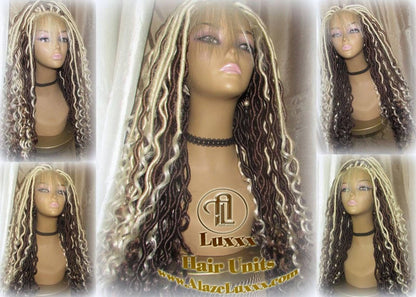 Goddess Faux Locs Platinum Blonde Brown 27 Gypsy Boho 613 Boho Braid Wig Bohemian Lace Dreads Closure Cosplay Mermaid Summer Spring