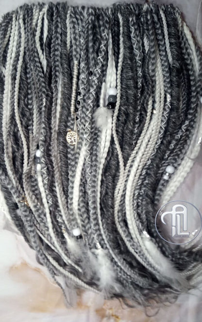 Silver White Grey Single Ended SE  Locs Braids Plaits Hair Extension Boho Festival Burning Man Braid Single Ended Textured Natural Realistic