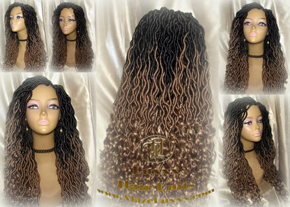 Goddess Faux Locs Gypsy Boho Ombre Black Blonde Long Synthetic Dreads Curly Wavy Cosplay Carnival Festival Braid Wig Alopecia Thinning Hair