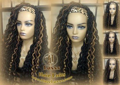 Headband Wig Black 1B 27 30 Brown Goddess Faux Loc Wig Long Wavy Ends Hair Bohemian Boho Gypsy Dread DE SE Dred Lock Braided Wigs