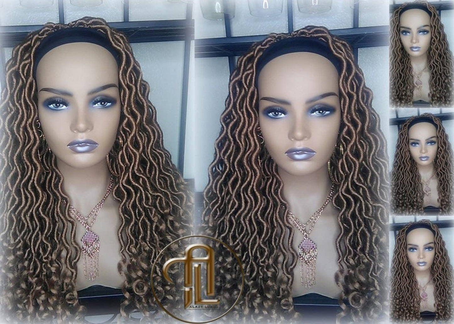 Headband Wig Blonde Honey Goddess Faux Gypsy Bohemian Boho Dread Loc Wig Blonde #27 Wavy Marley DE SE Dred Lock Blonde Crochet Braided Wigs