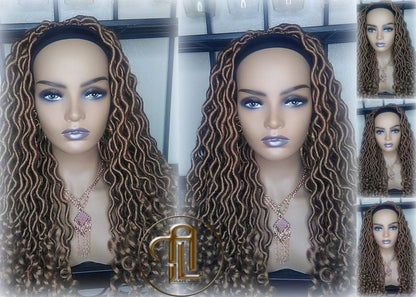 Headband Wig Blonde Honey Goddess Faux Gypsy Bohemian Boho Dread Loc Wig Blonde #27 Wavy Marley DE SE Dred Lock Blonde Crochet Braided Wigs