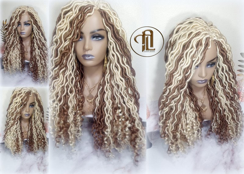 Goddess Faux Boho Platinum Blonde Braid Wig Gypsy Bohemian Full Wavy Dread Set Dread Locs Wig Honey Blonde #613 #27  Wavy Dred Lock Cosplay