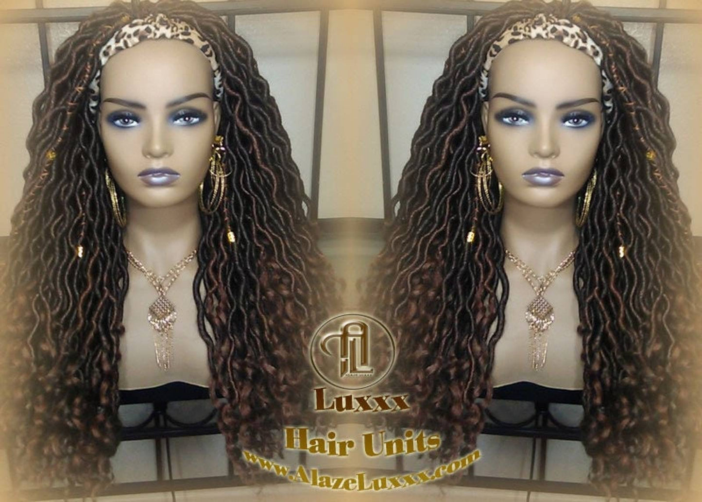 Headband Wig Black Brown Goddess Faux Loc Wig Long Wavy Brown Tips Ends 30 Hair Bohemian Boho Gypsy Dread DE SE Dred Lock Braided Wigs