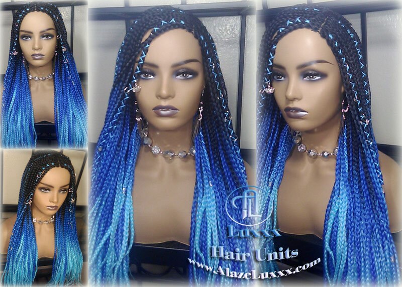 Cornrow Black Blue Ombre Lemonade Braid Wig French Braids Feed in Braids Box Braids Mermaid Unicorn Rainbow Hair
