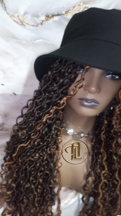 Bucket Hat Boho Goddess Locs  Ombre Brown Blonde Loc Wig Hat  Faux Locs Hat Wig  Dreads Locs Cap  Alopecia Chemo Hair Thinning Fisherman Hat