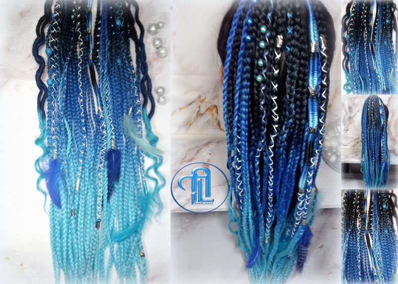 Blue Rave Ponytail Anime Cosplay, Birthday party, Galaxy, Cosmic, Cyber girl, Night princess, Unicorn, Fairy, Elf Style