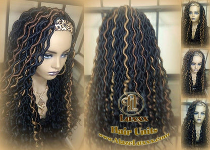 Headband Wig Black 1B 27 30 Brown Goddess Faux Loc Wavy Hair Bohemian Boho Gypsy Braided Wigs Same Day Shipping