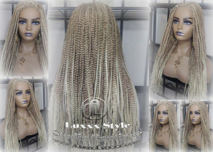 Box Braid Wig Blonde 613 27 Mix Ombre Balayage Honey Blonde Platinum Lace Baby Hair Unit Small Medium Straight Glueless! Braid Lace Wig