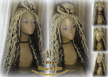 Goddess Faux Locs Platinum Blonde Brown 27 Gypsy Boho 613 Boho Braid Wig Bohemian Lace Dreads Closure Cosplay Mermaid Summer Spring