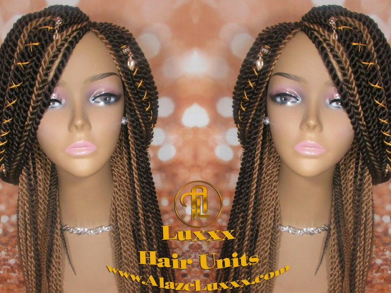 Straight Senegalese Twist Wig Unit! Medium Small Long Blonde Brown #4 #27 Crochet Twist Braided Wig 2tone honey blond hair charms wig maker